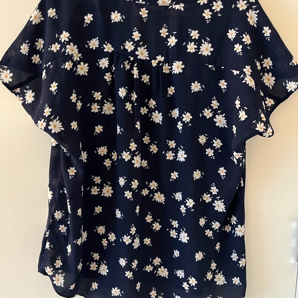 Banana republic flower work blouse navy yellow v neck Xs oversized - Picture 2 of 5